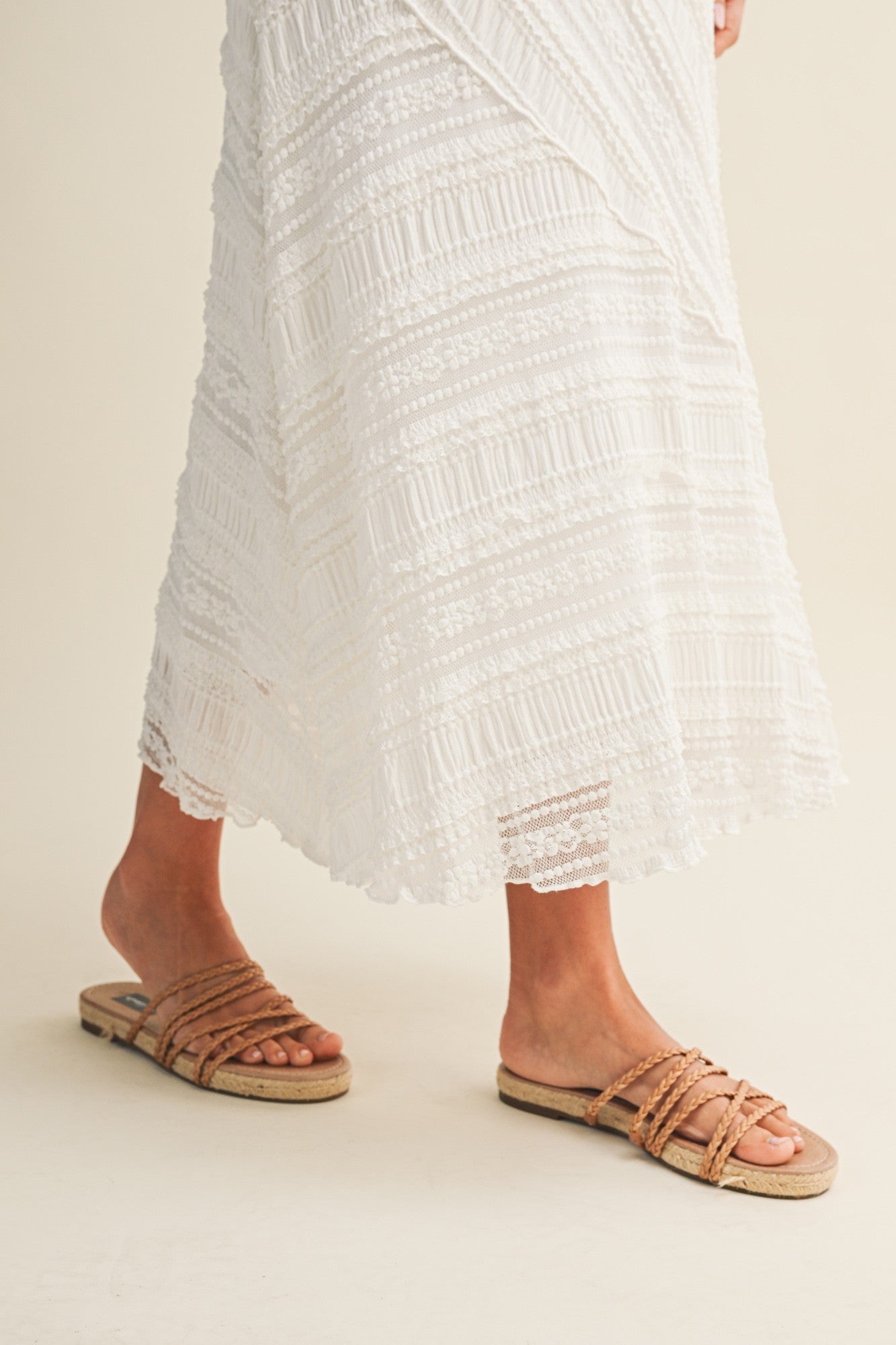Textured Diagonal Lace Midi Skirt
