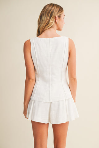 Seamed Pintuck Vest in White