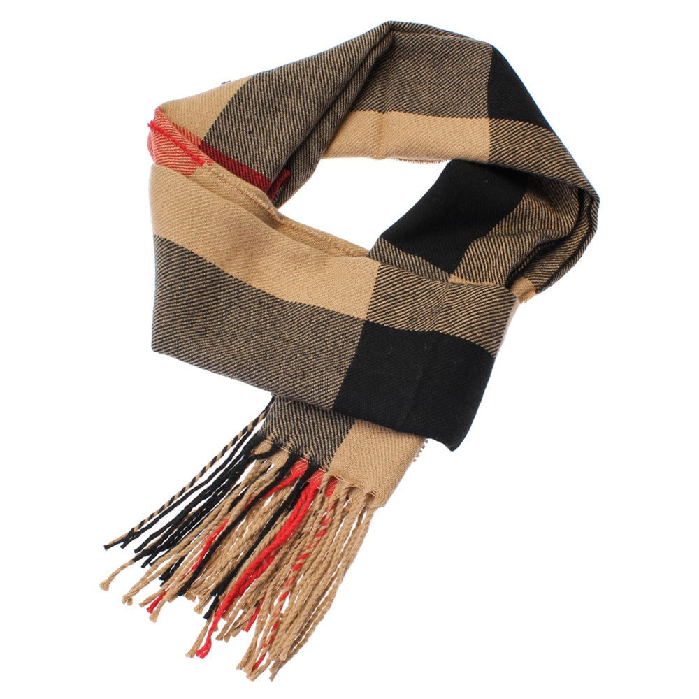 Fringe Oblong Large Plaid Scarf