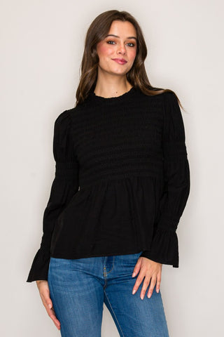 Lourdes Long Sleeve Smocked Peplum Blouse