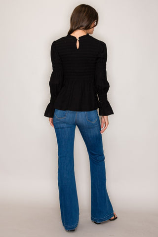 Lourdes Long Sleeve Smocked Peplum Blouse