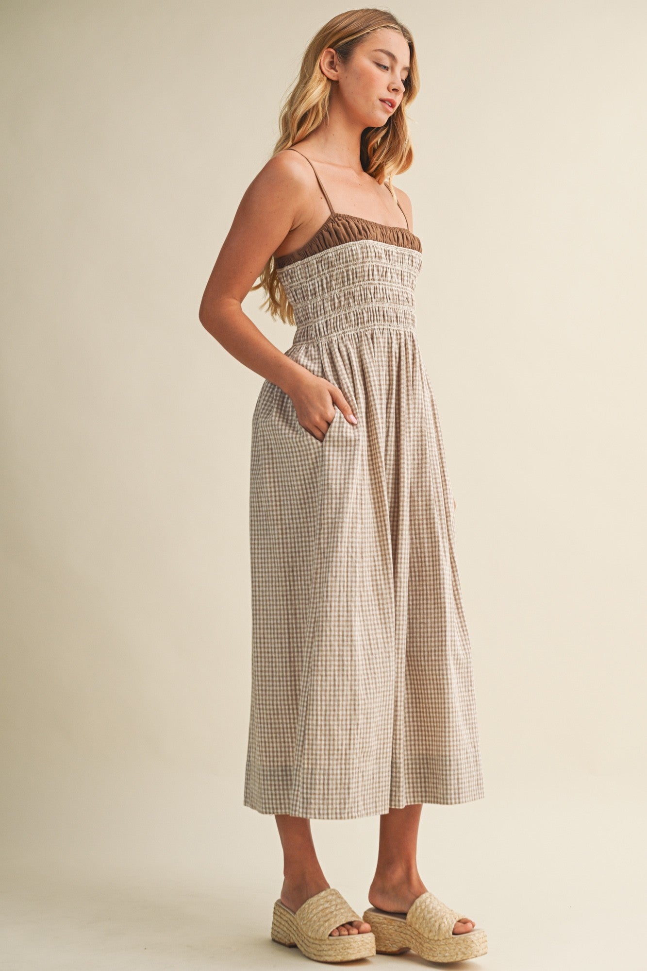 Linen Blend Gingham Dress
