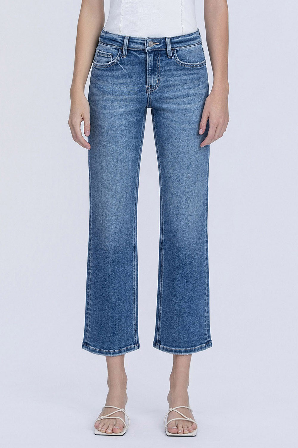 Mid Rise Cropped Ankle Straight Jeans