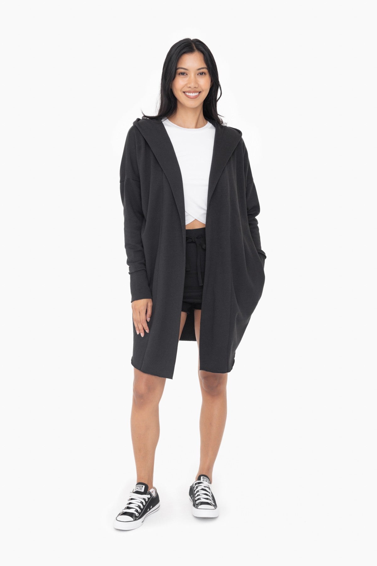 The Zander Longline Hoodie Cardigan in Black
