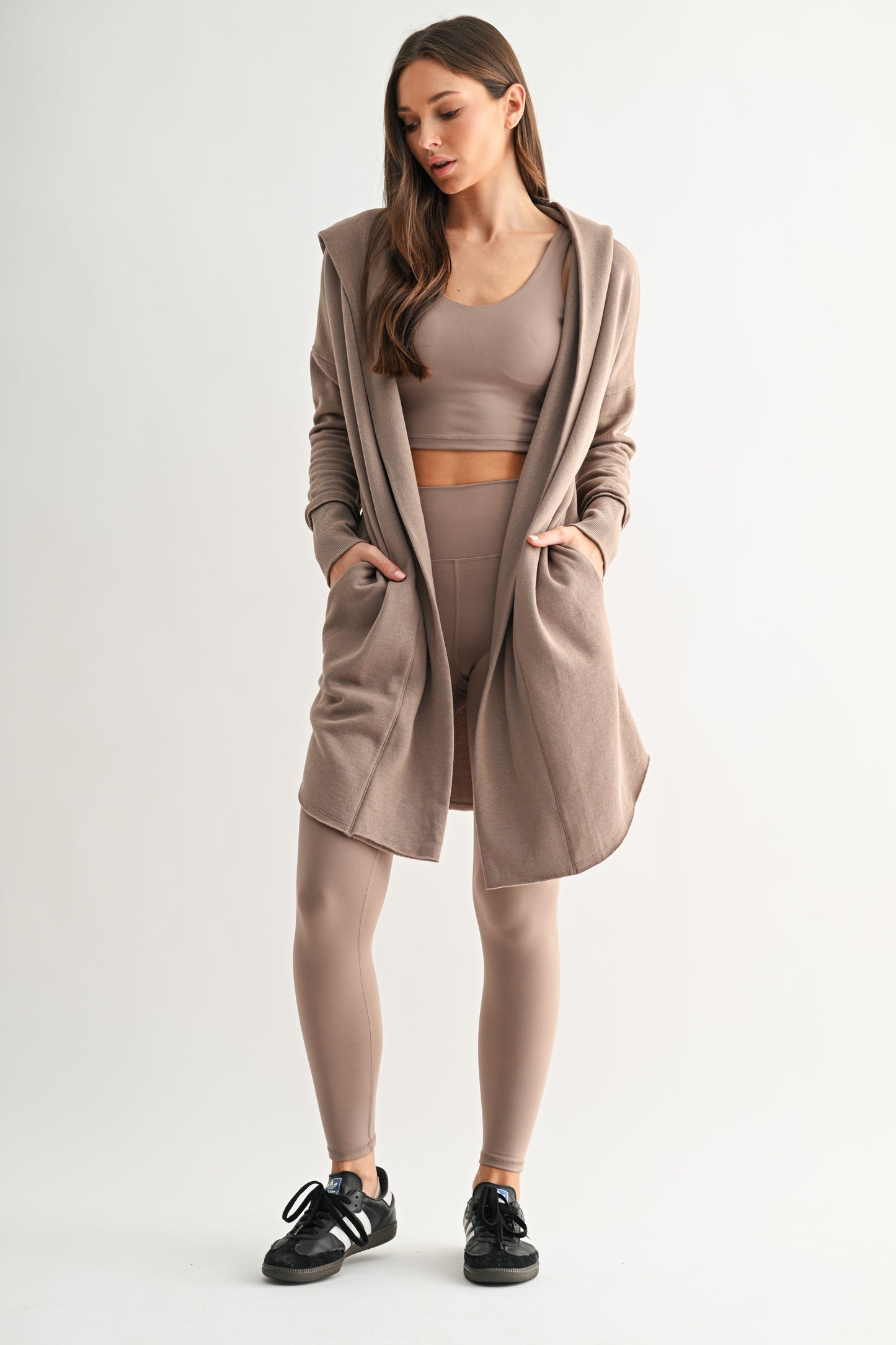 The Zander Longline Hoodie Cardigan in Silken Taupe