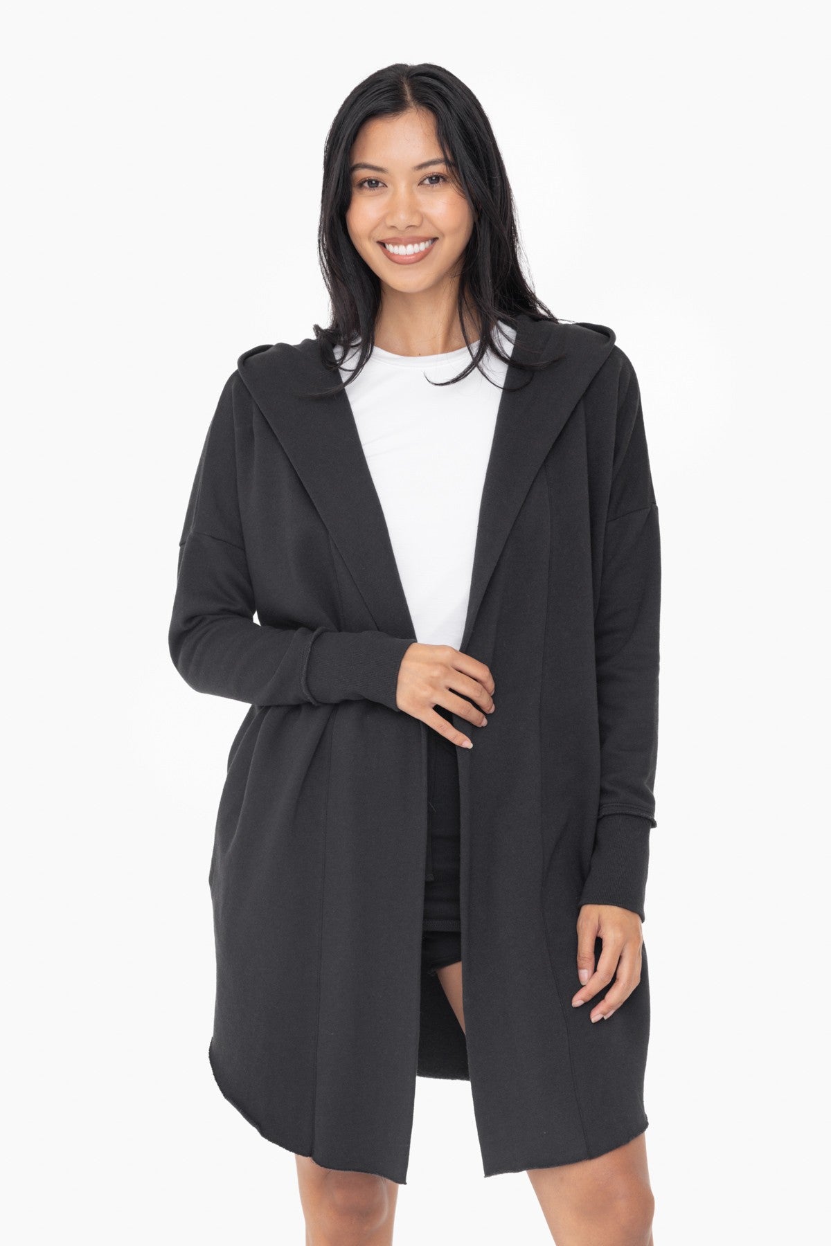 The Zander Longline Hoodie Cardigan in Black