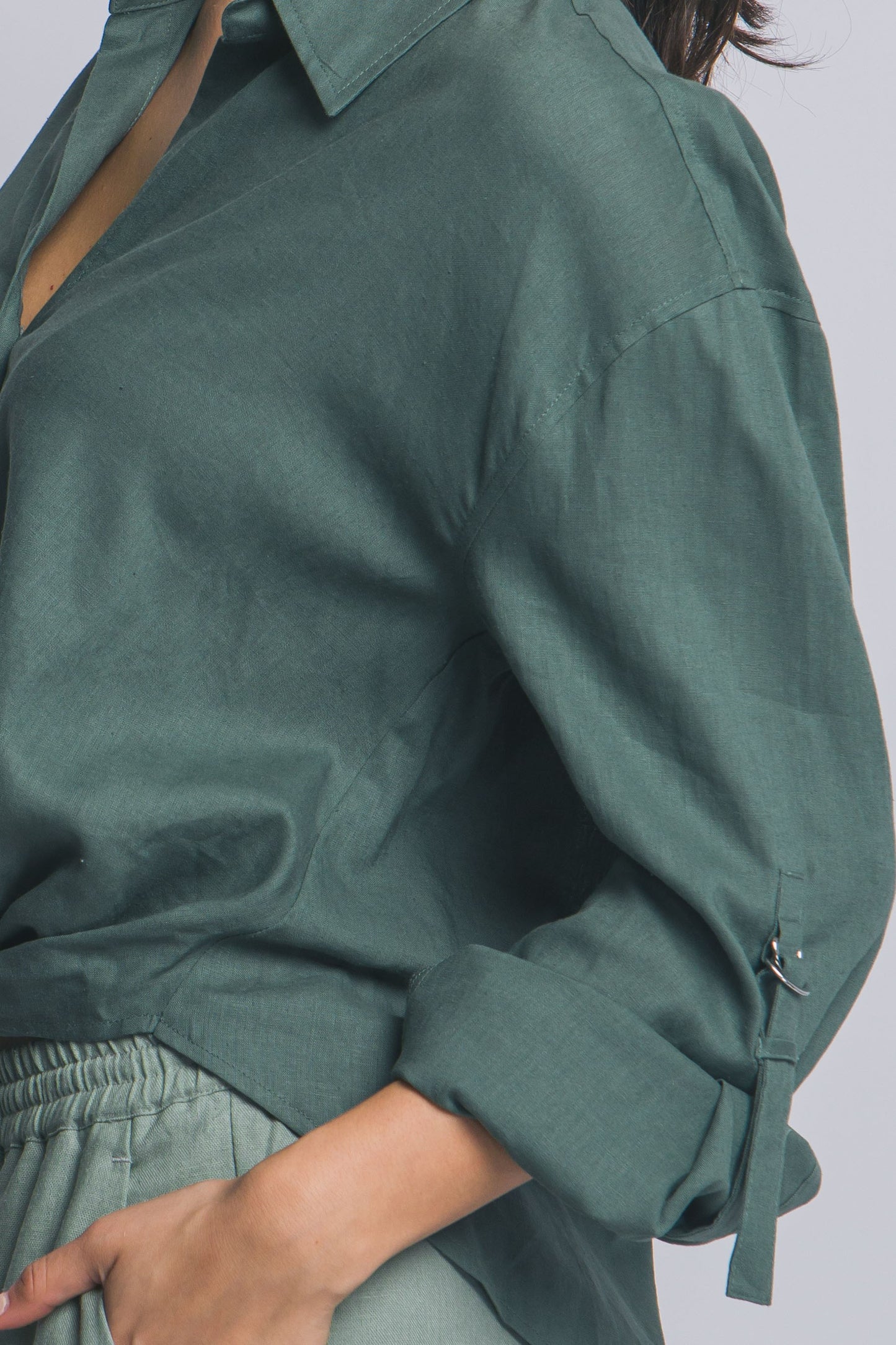 Linen Blend Twisted Hem Detail Shirt