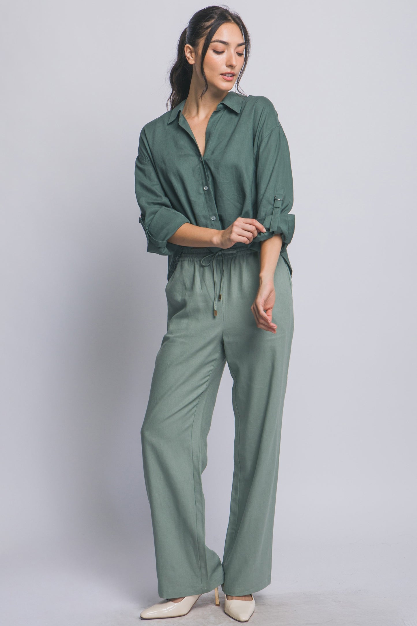 Linen Blend Twisted Hem Detail Shirt