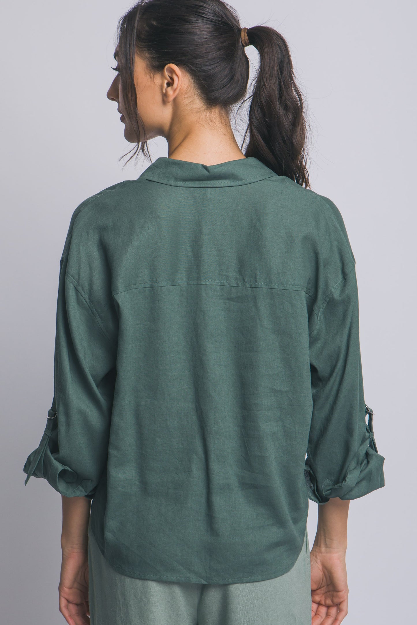 Linen Blend Twisted Hem Detail Shirt