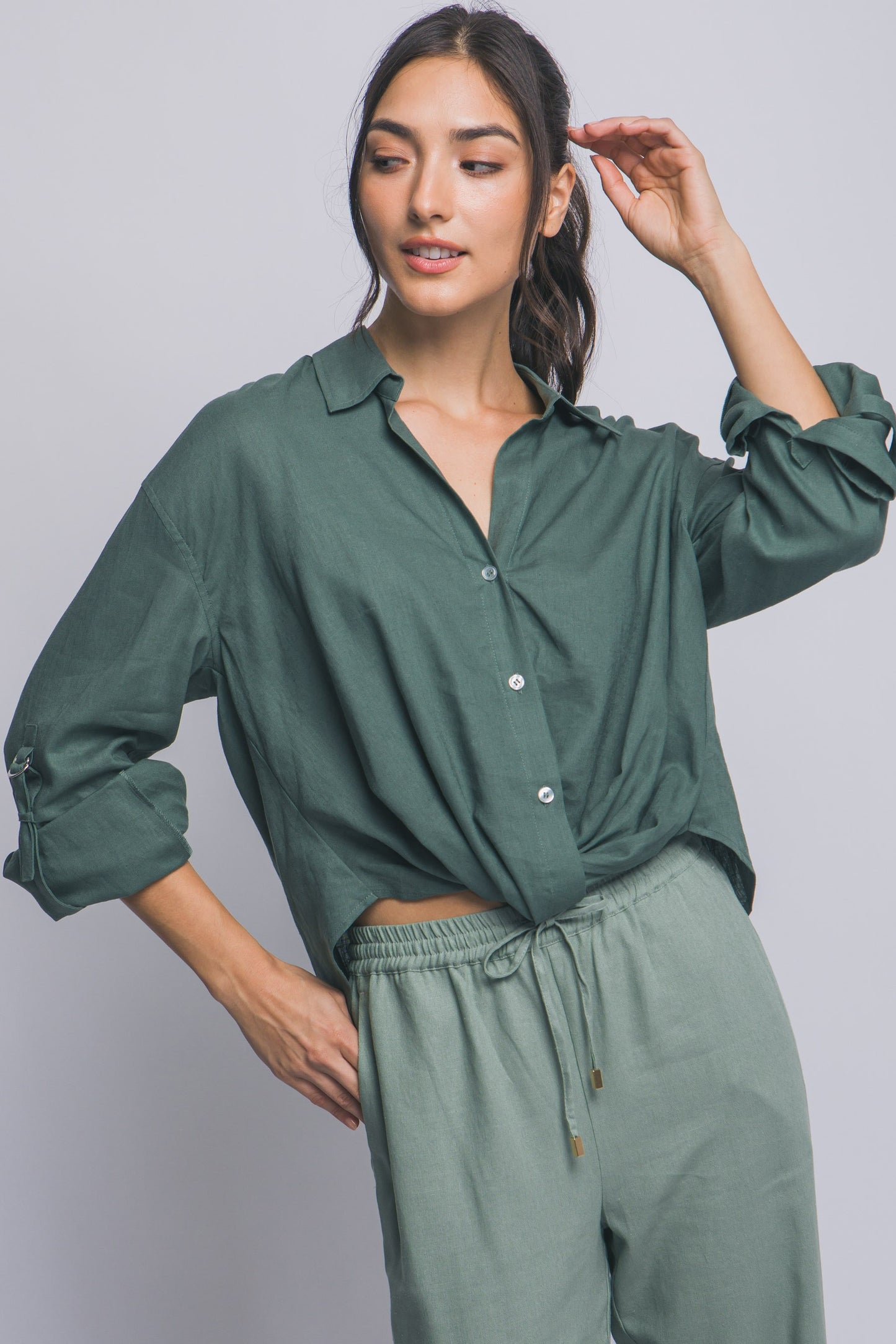 Linen Blend Twisted Hem Detail Shirt