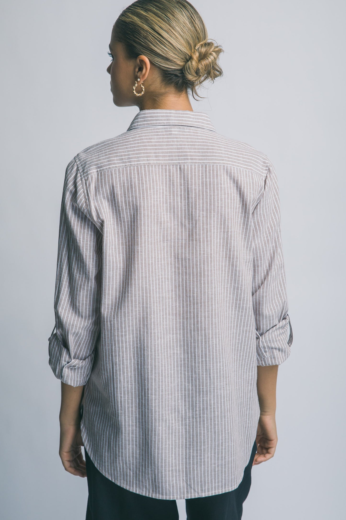 Linen Blend Stripe Collar Shirt