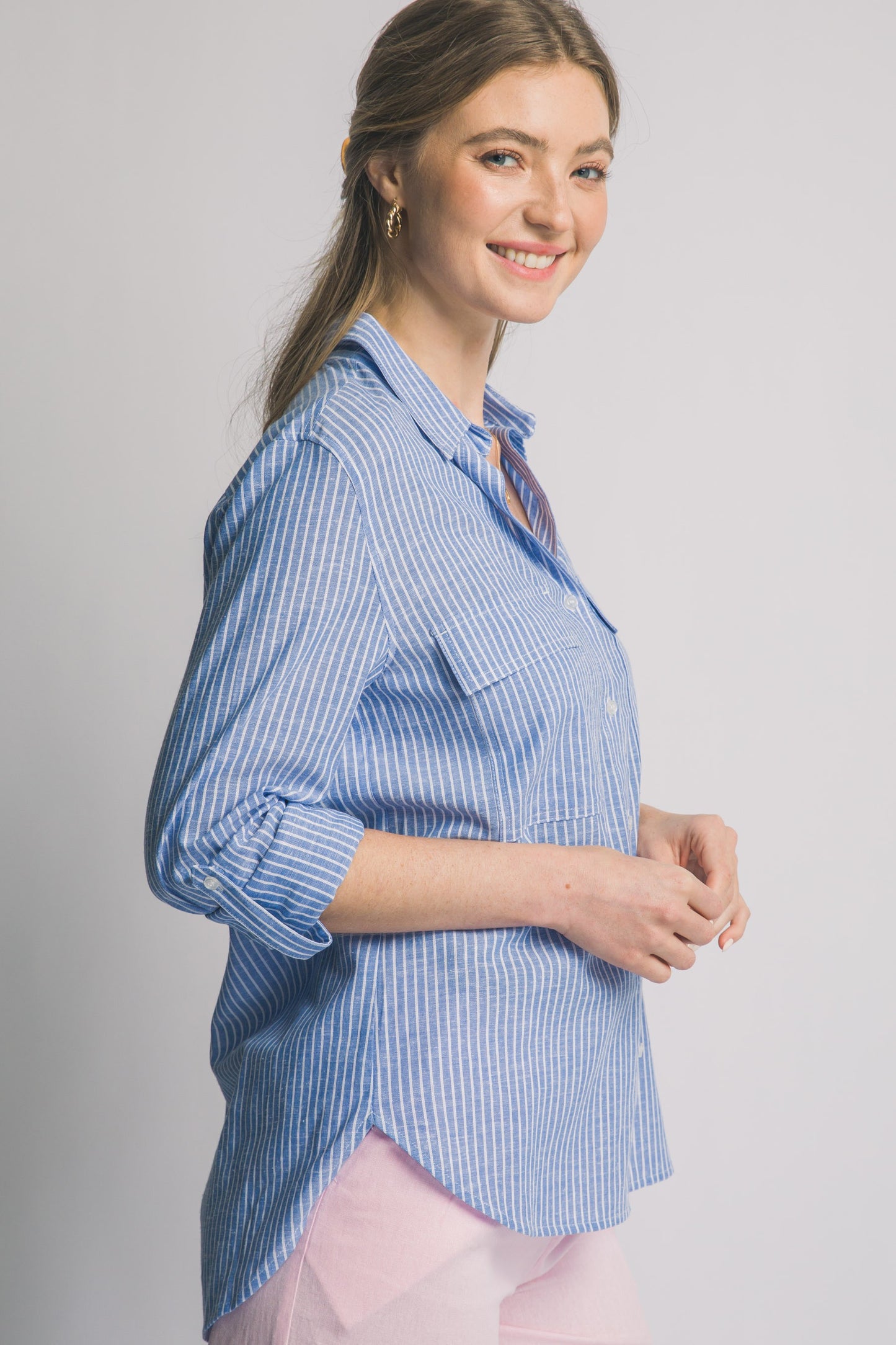 Linen Blend Stripe Collar Shirt