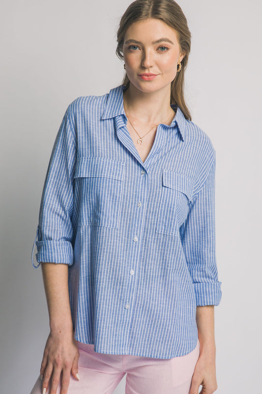 Linen Blend Stripe Collar Shirt