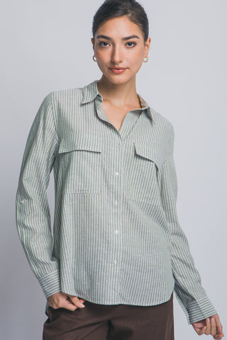 Linen Blend Stripe Collar Shirt