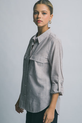 Linen Blend Stripe Collar Shirt