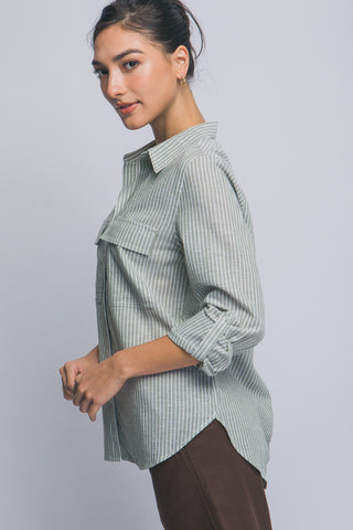 Linen Blend Stripe Collar Shirt