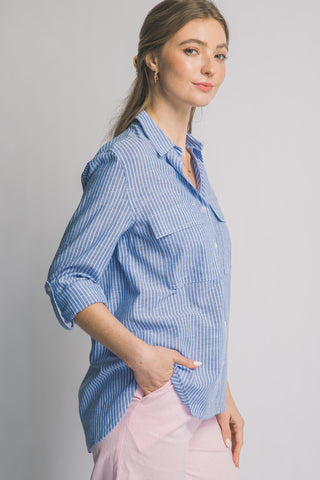 Linen Blend Stripe Collar Shirt
