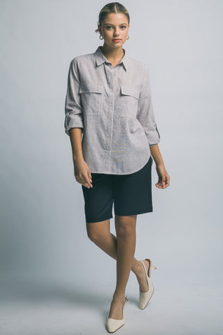 Linen Blend Stripe Collar Shirt