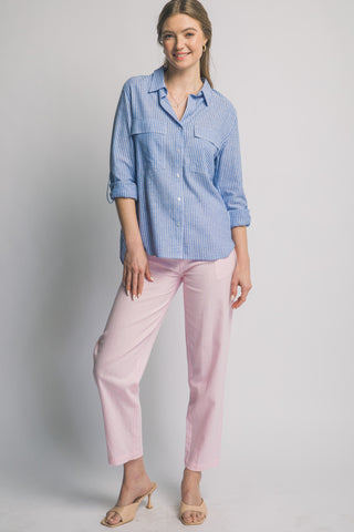 Linen Blend Stripe Collar Shirt