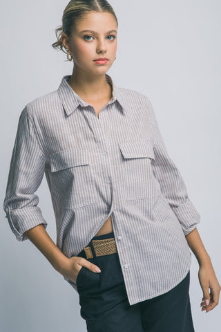 Linen Blend Stripe Collar Shirt