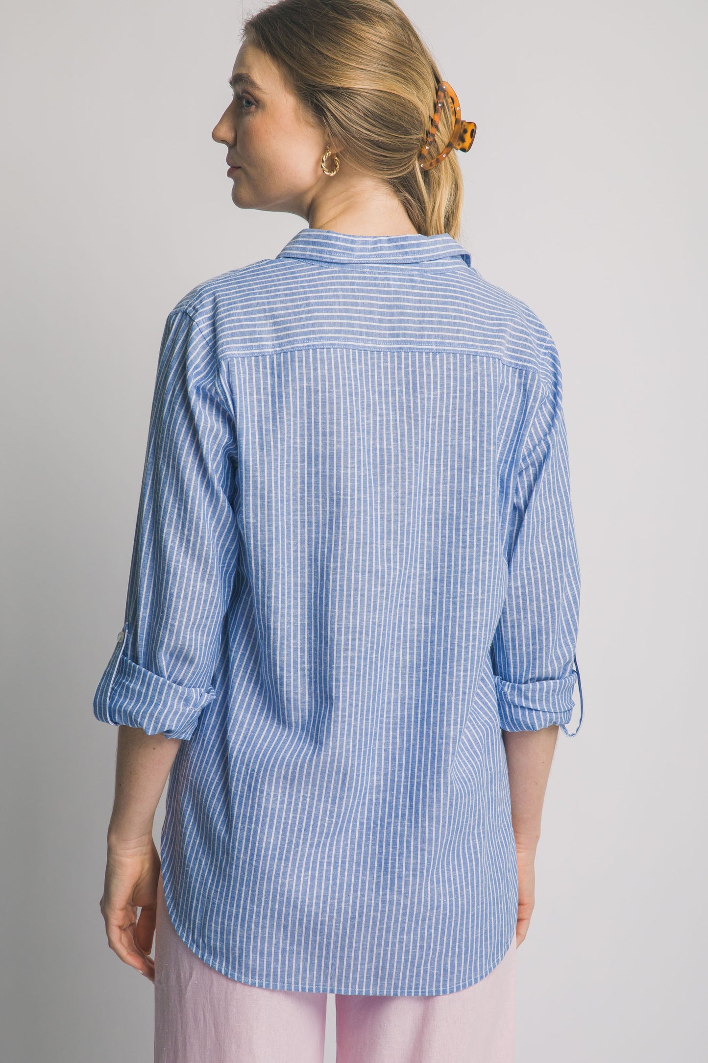 Linen Blend Stripe Collar Shirt