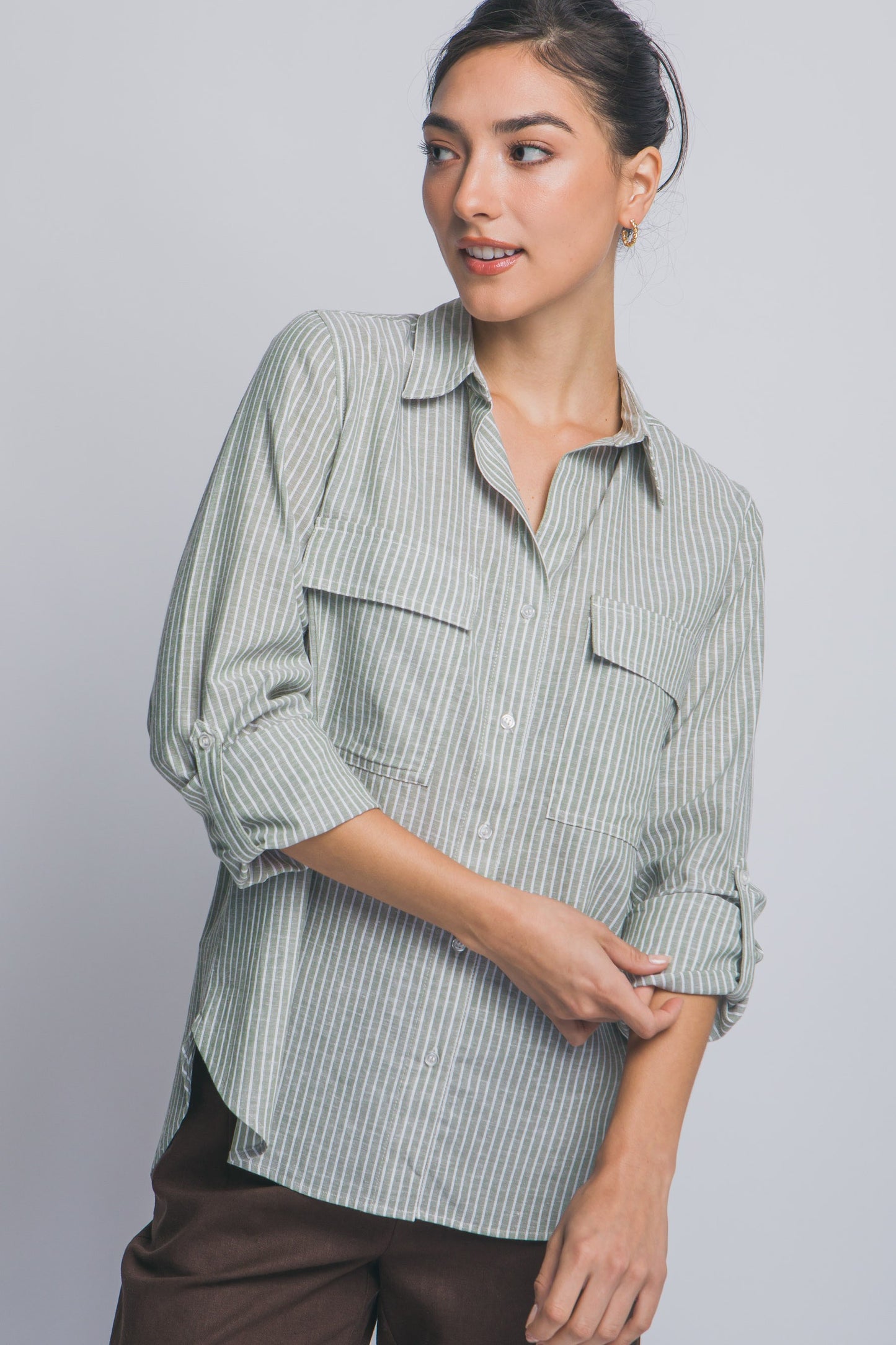 Linen Blend Stripe Collar Shirt