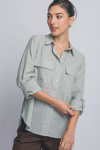 Linen Blend Stripe Collar Shirt