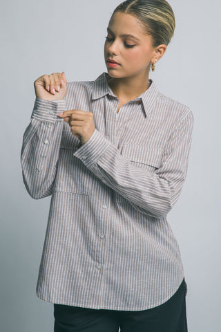 Linen Blend Stripe Collar Shirt