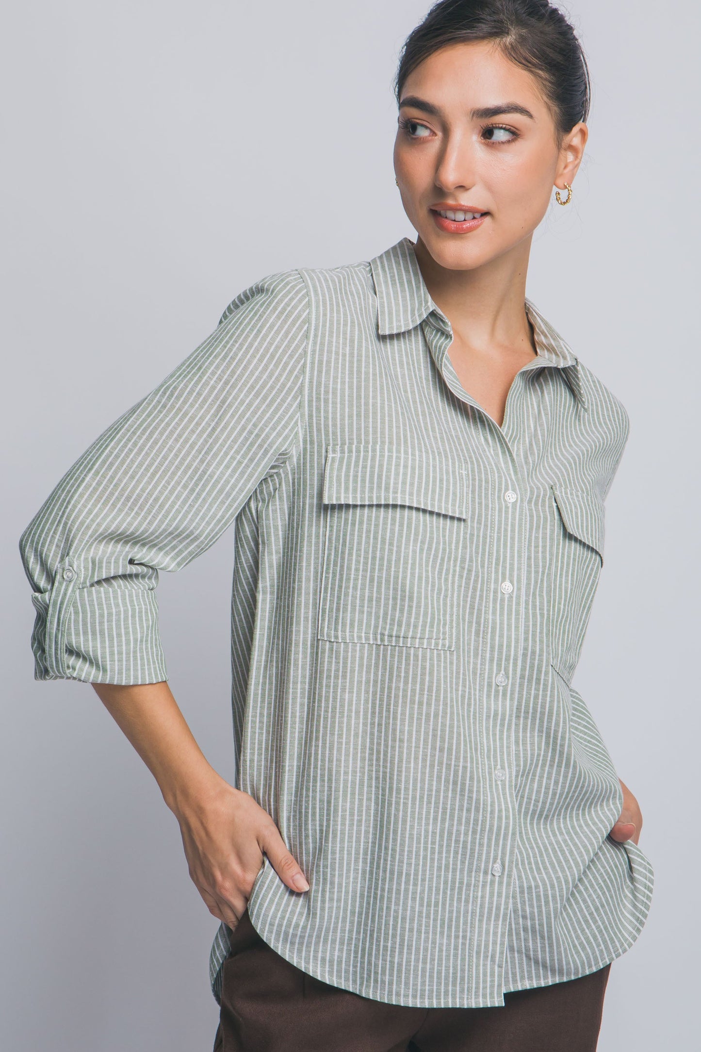 Linen Blend Stripe Collar Shirt