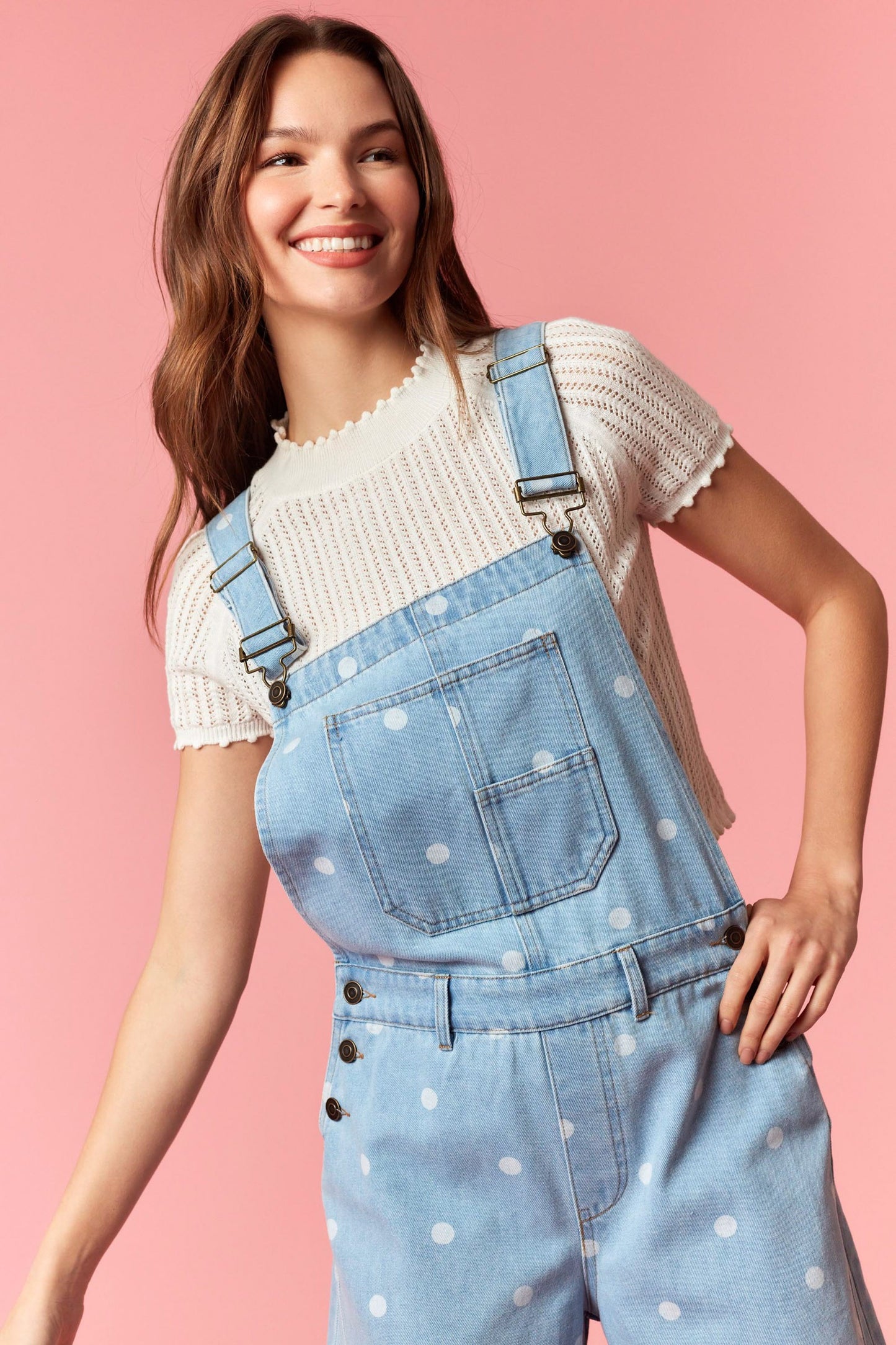 Polka Dot Barrel Denim Overalls
