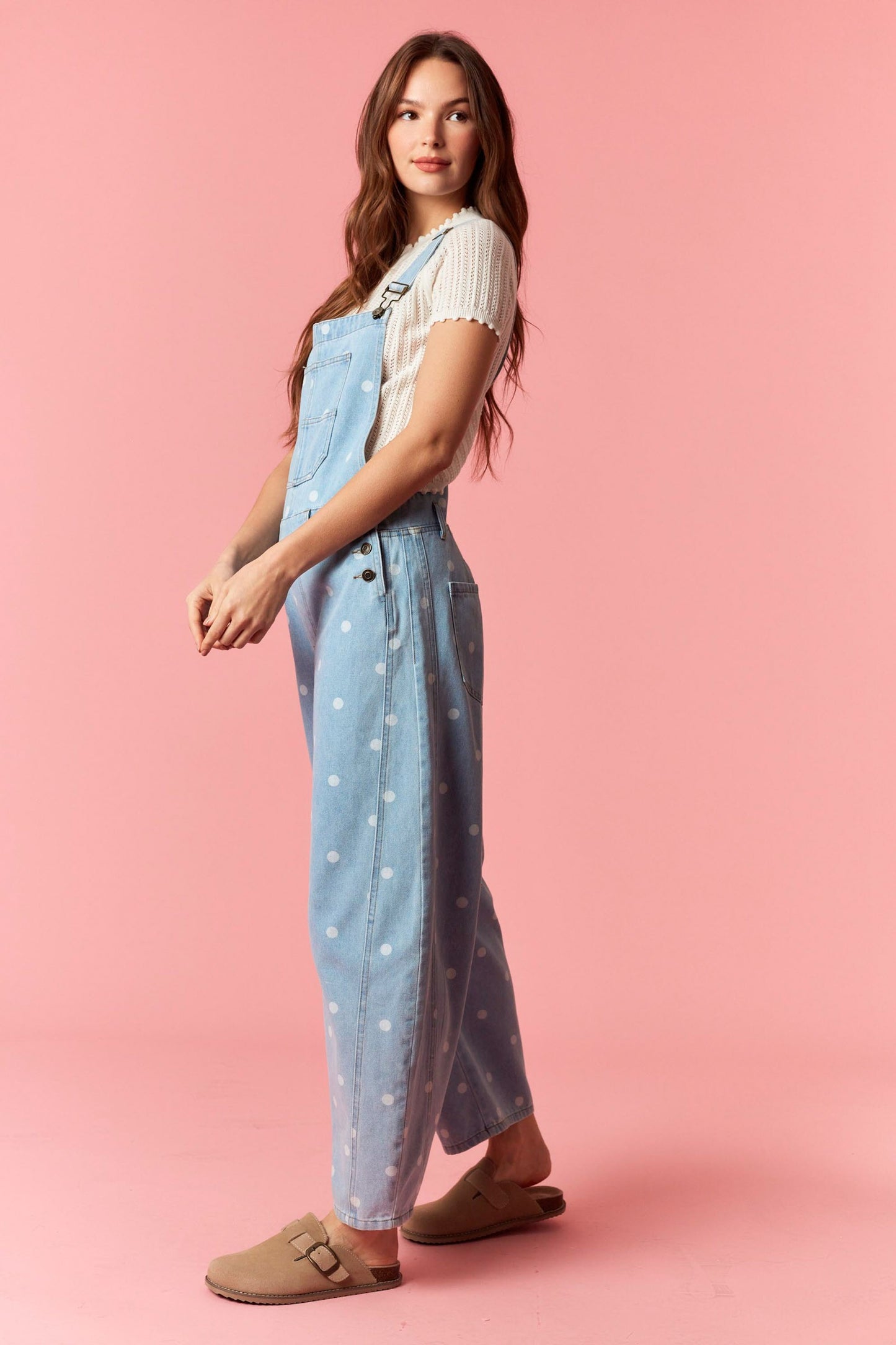 Polka Dot Barrel Denim Overalls