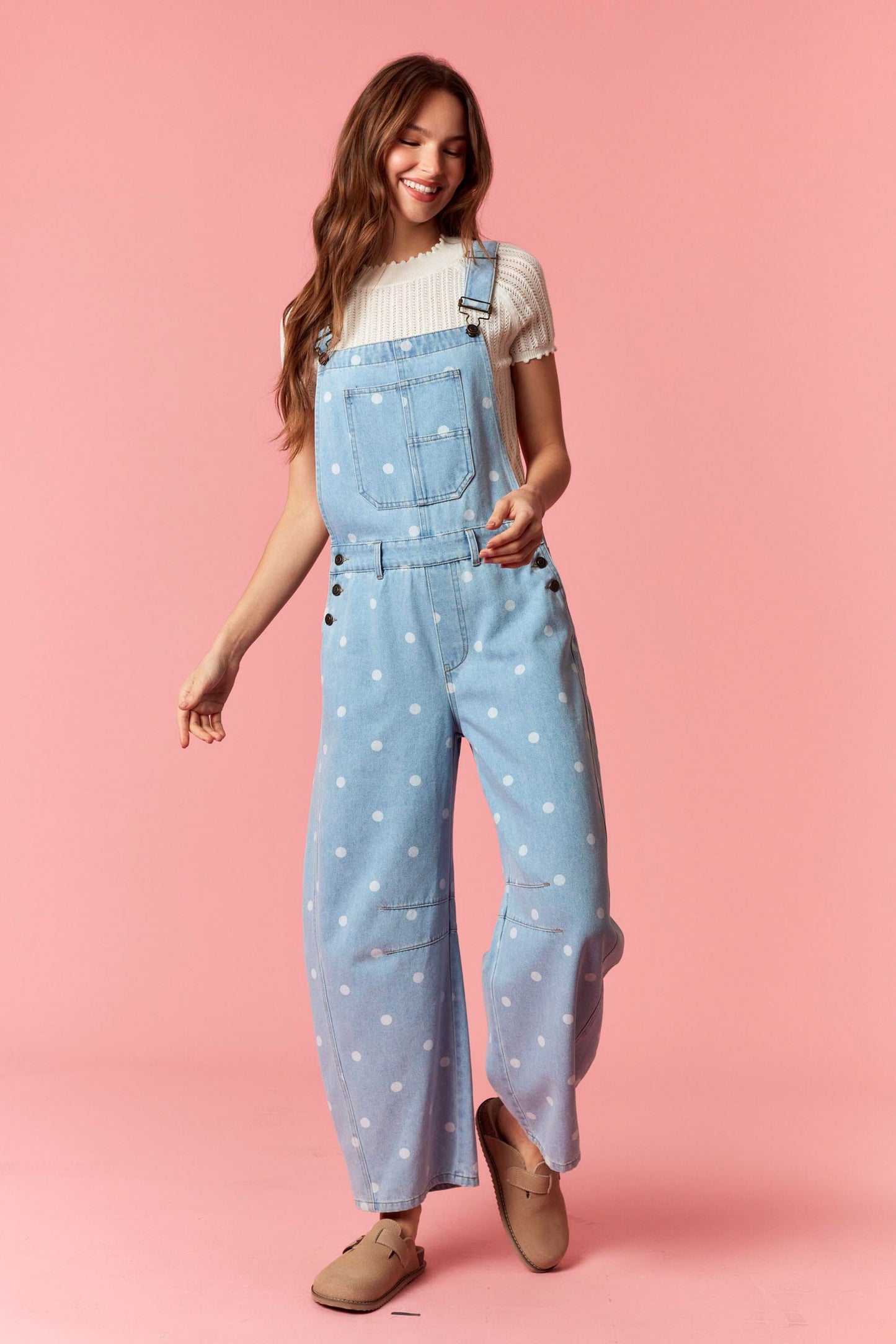 Polka Dot Barrel Denim Overalls