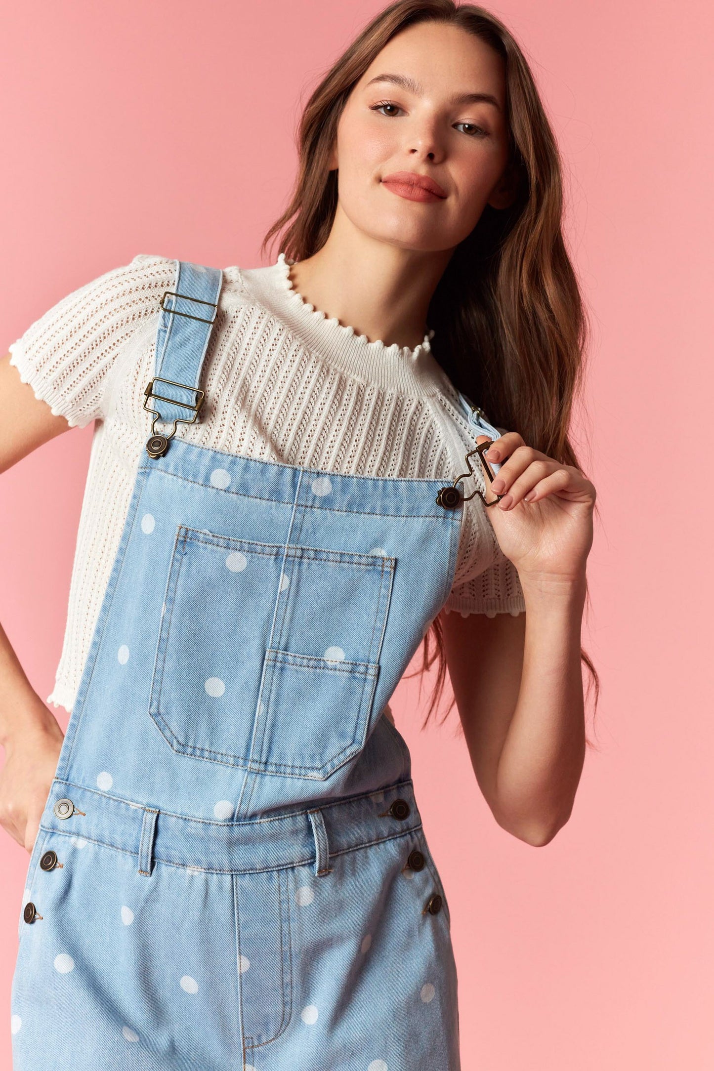 Polka Dot Barrel Denim Overalls