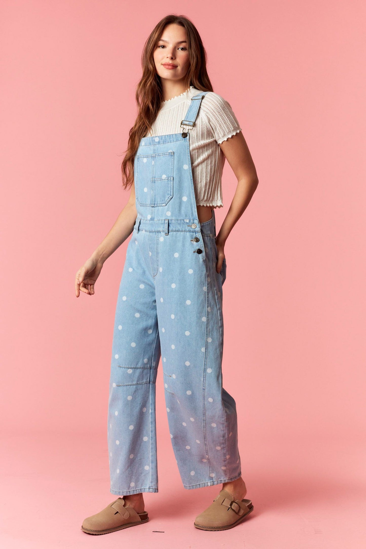 Polka Dot Barrel Denim Overalls