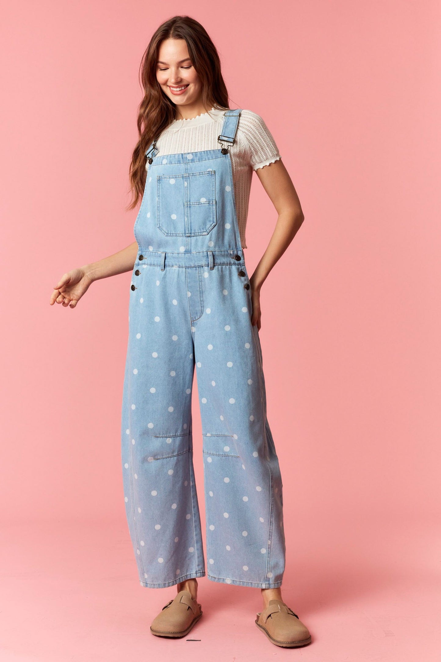 Polka Dot Barrel Denim Overalls