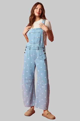 Polka Dot Barrel Denim Overalls