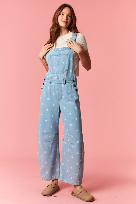 Polka Dot Barrel Denim Overalls
