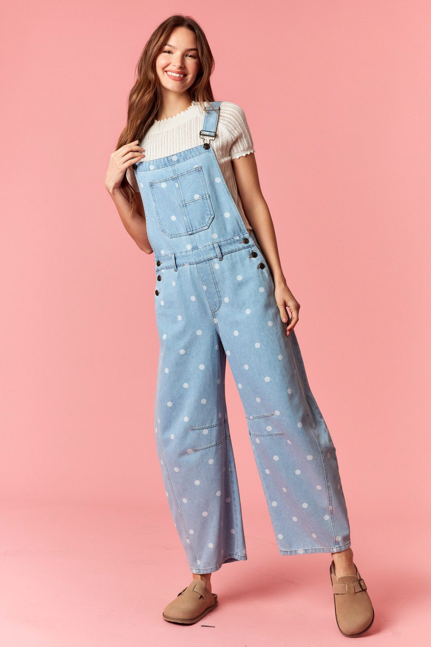 Polka Dot Barrel Denim Overalls