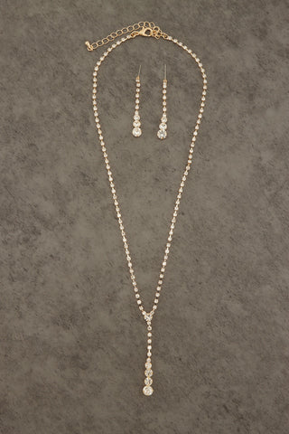 Rhinestone Round Y Necklace Set