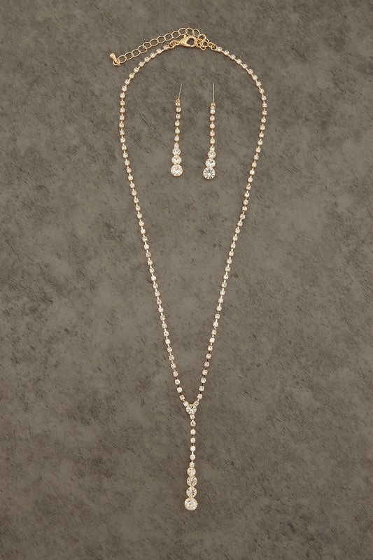 Rhinestone Round Y Necklace Set