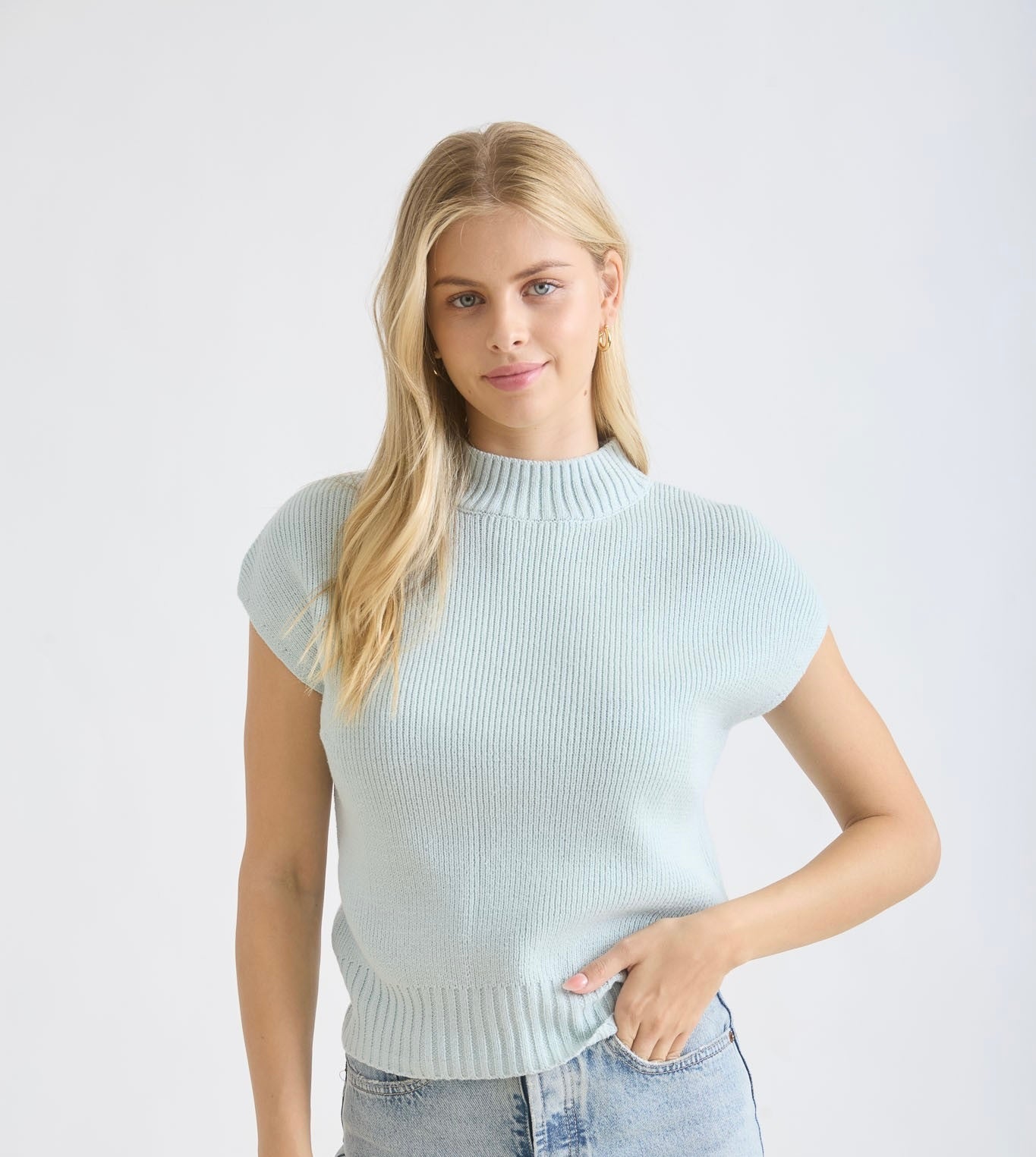 Mock Neck Cap Sleeve Sweater