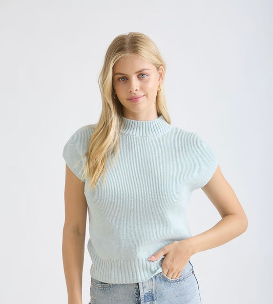 Mock Neck Cap Sleeve Sweater