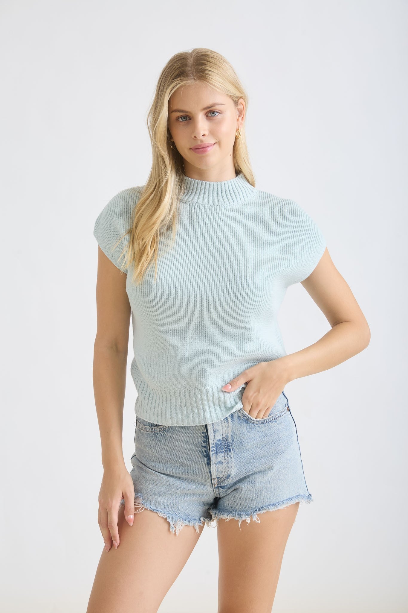Mock Neck Cap Sleeve Sweater