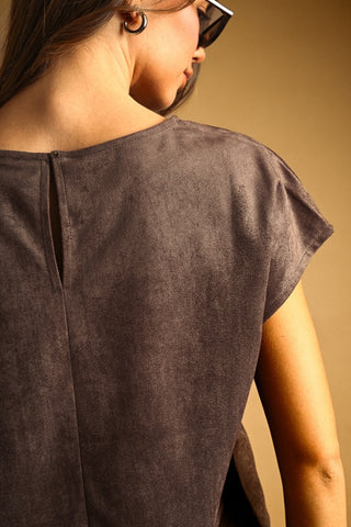 Faux Suede Crop Top in Red Bean – Women's Cropped Top by MIOU MUSE