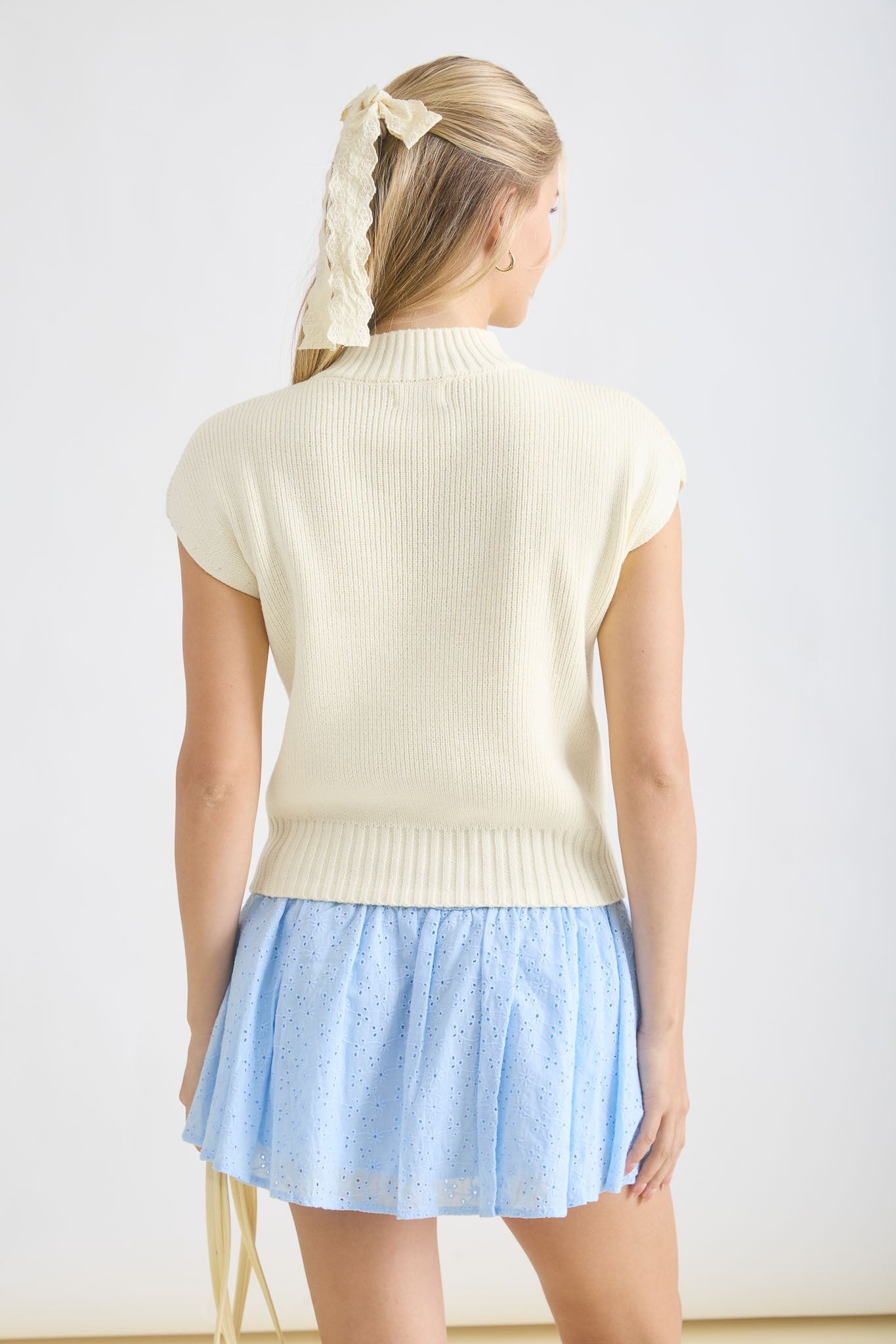 Mock Neck Cap Sleeve Sweater