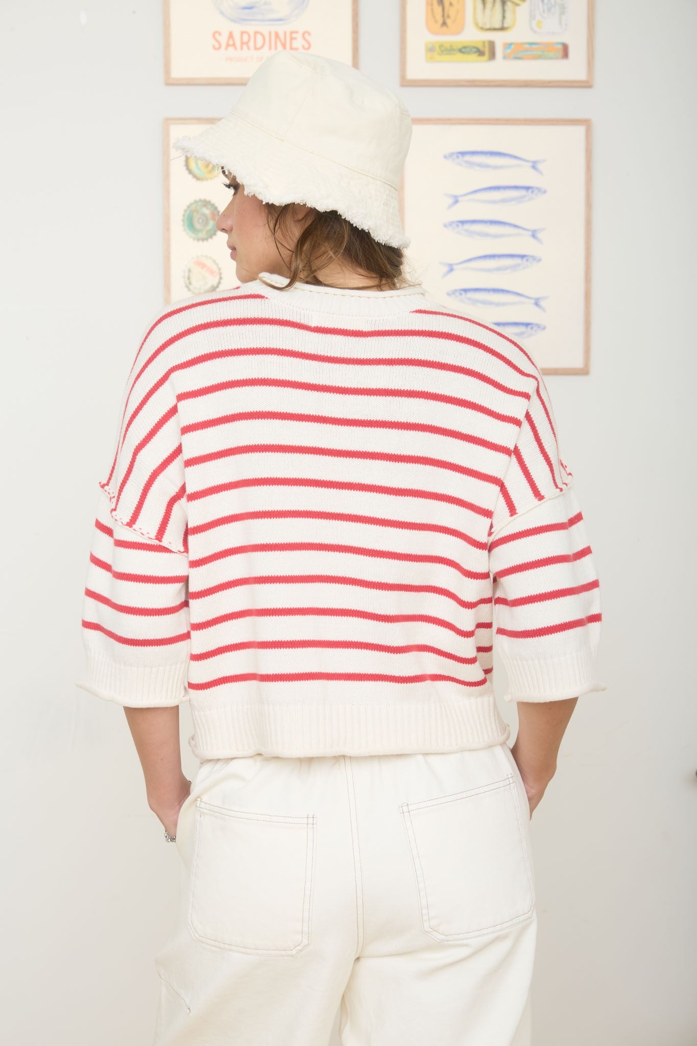 Stripe Raw Edge Sweater