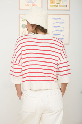 Stripe Raw Edge Sweater in Red
