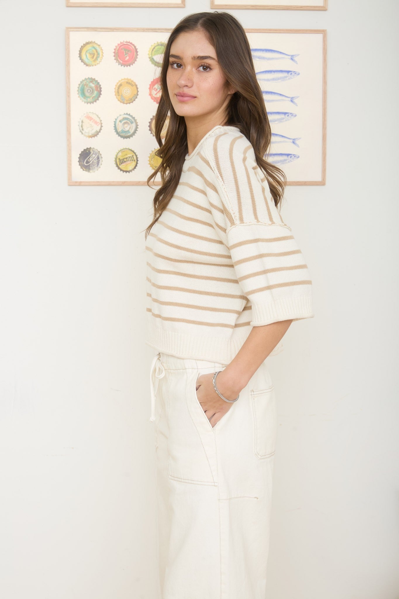 Stripe Raw Edge Sweater