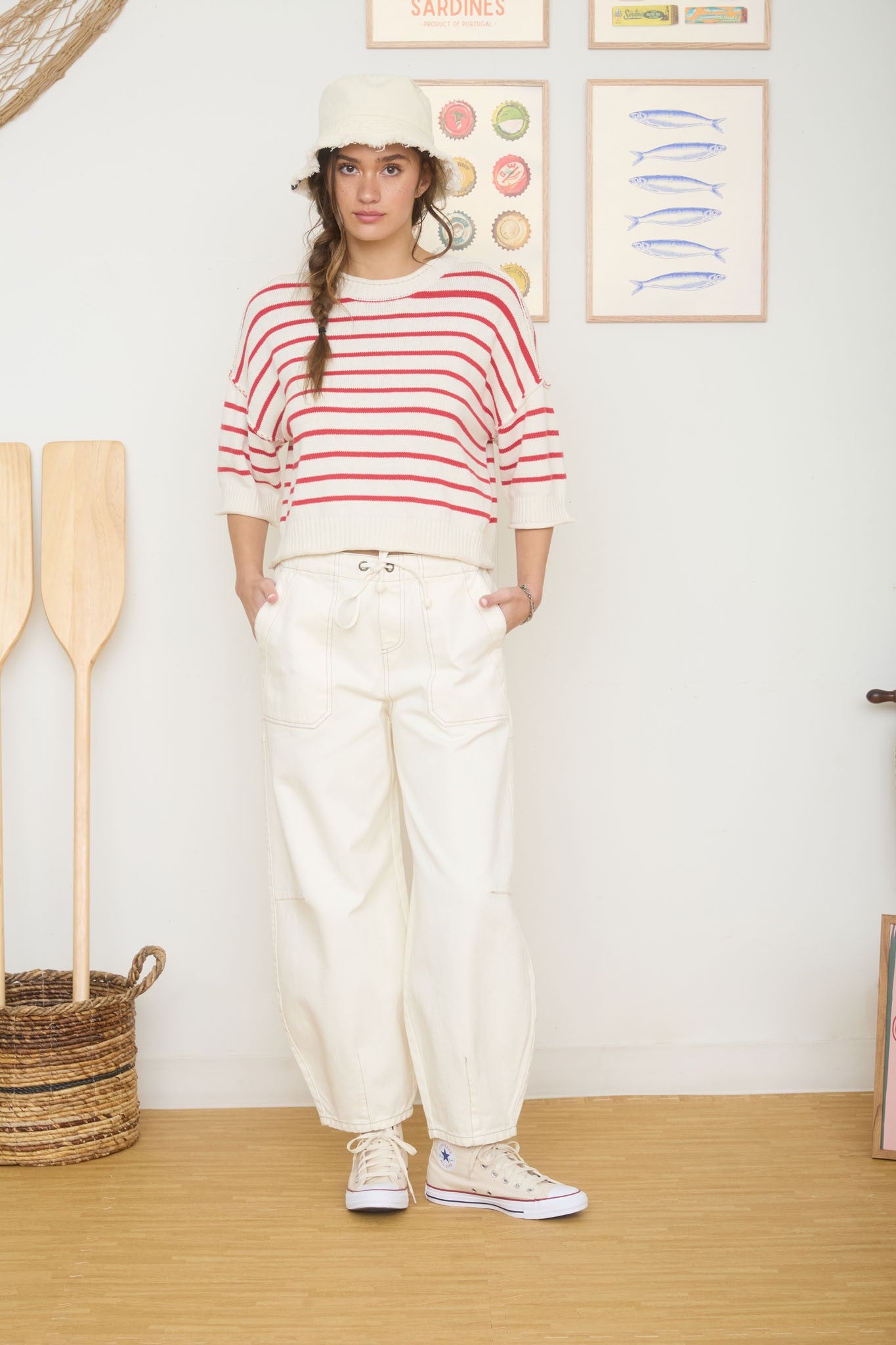 Stripe Raw Edge Sweater