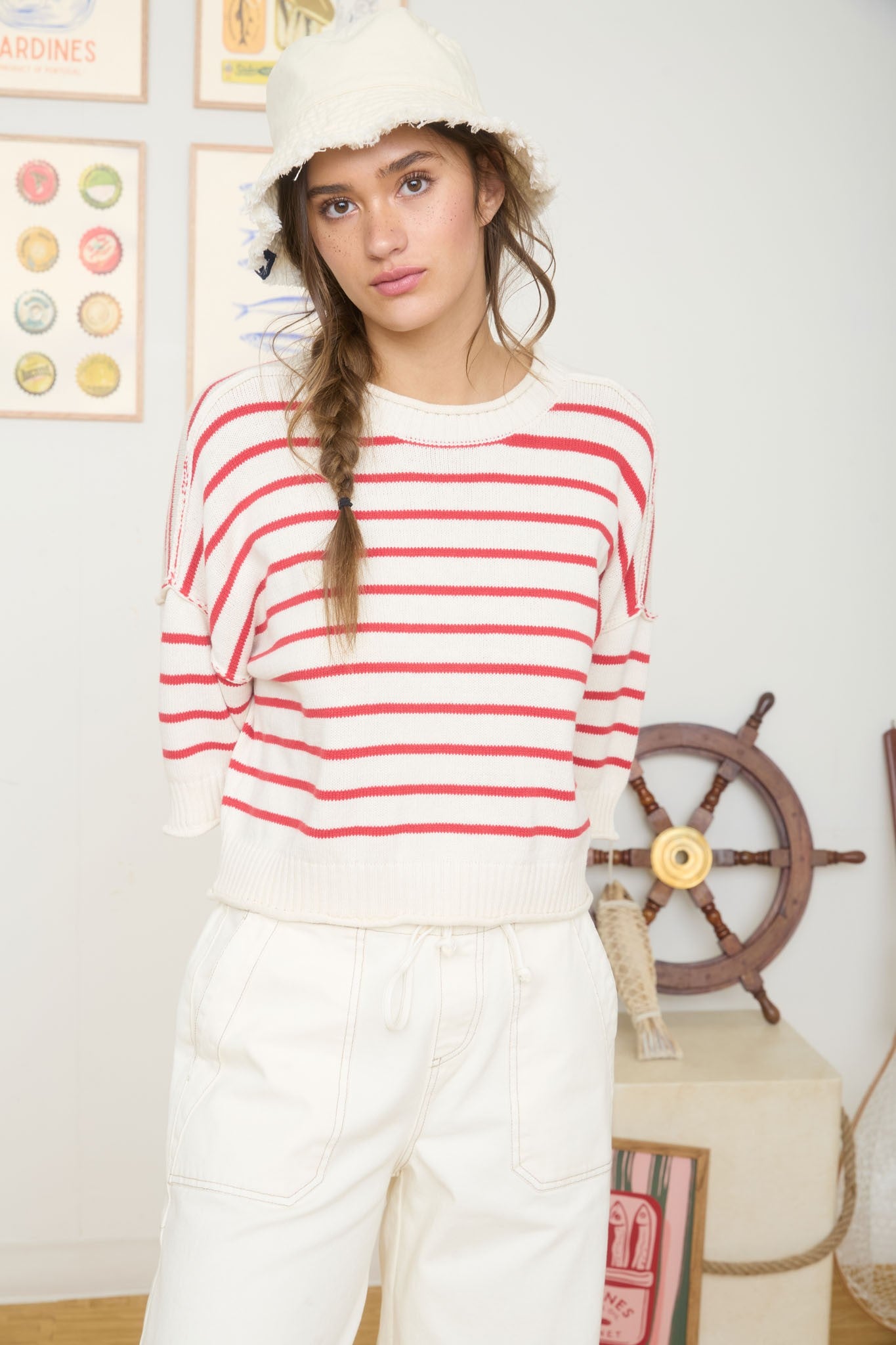 Stripe Raw Edge Sweater